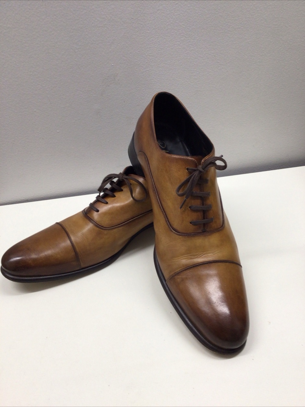 Men's PAUL EVANS Cagney Oxford TOBACCO BROWN Calfskin Leather shoes Size 12M